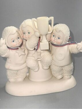 White Ceramic Trio Figurine Snowbabies Department 56 We Are Champions